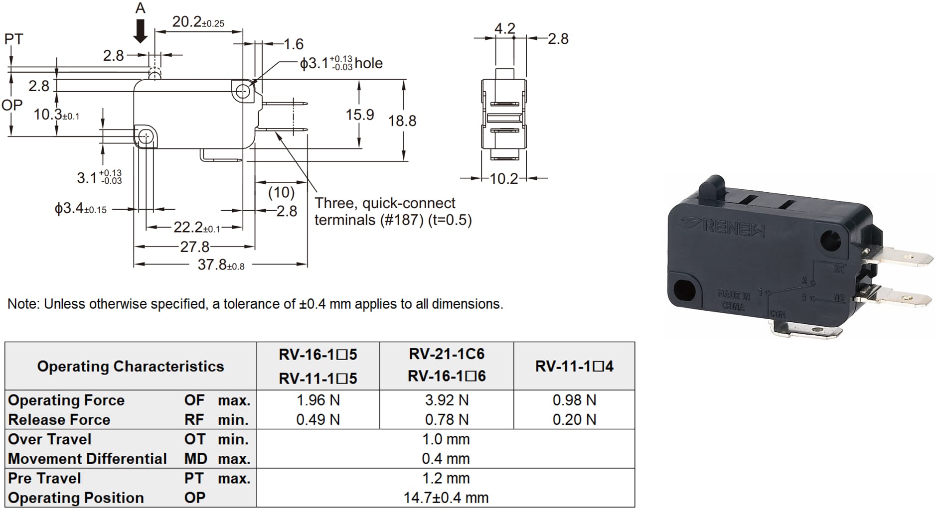 Pin Plunger Miniature Basic Switch c