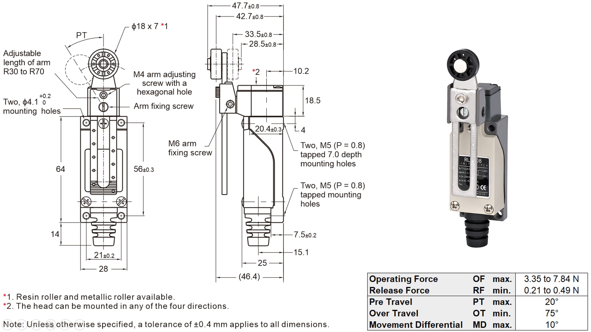 Adjustable  Fixed Roller Lever Side Rotary Limit Switch (2)