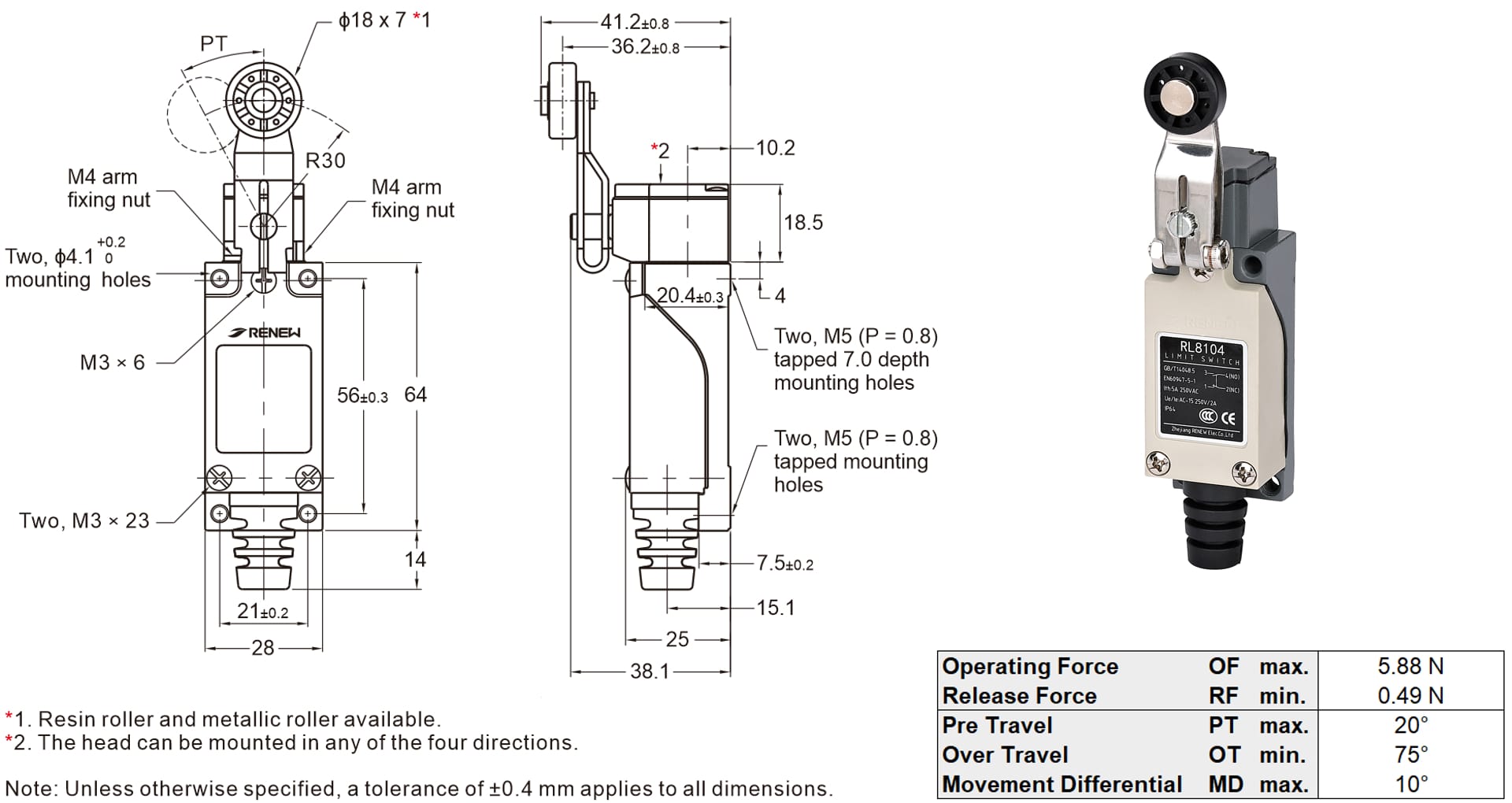 Adjustable  Fixed Roller Lever Side Rotary Limit Switch (3)