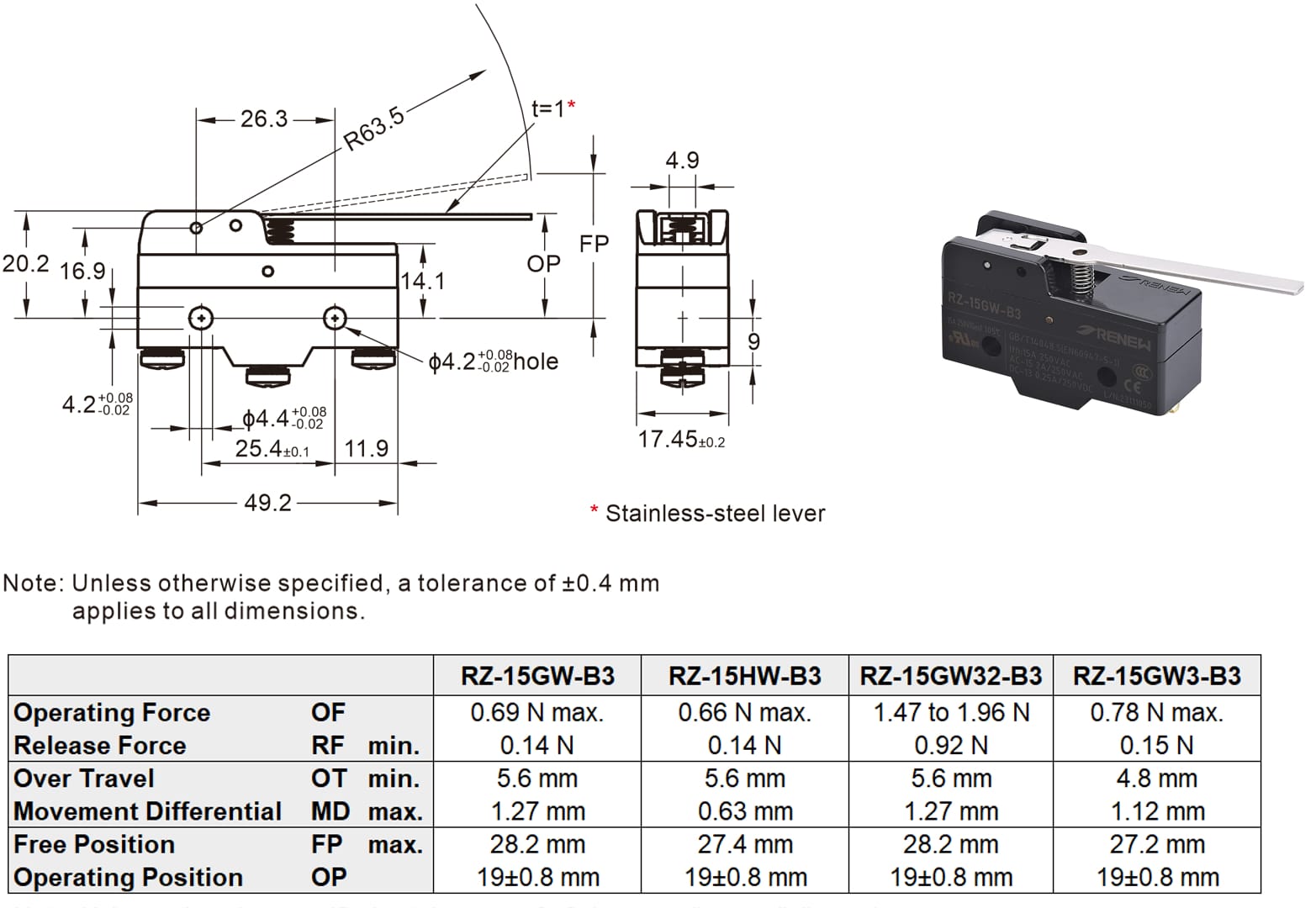 Hinge Lever Basic Switch cs