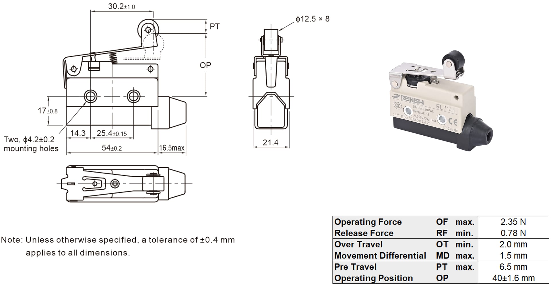 Hinge Roller Lever Horizontal Limit Switch (4)