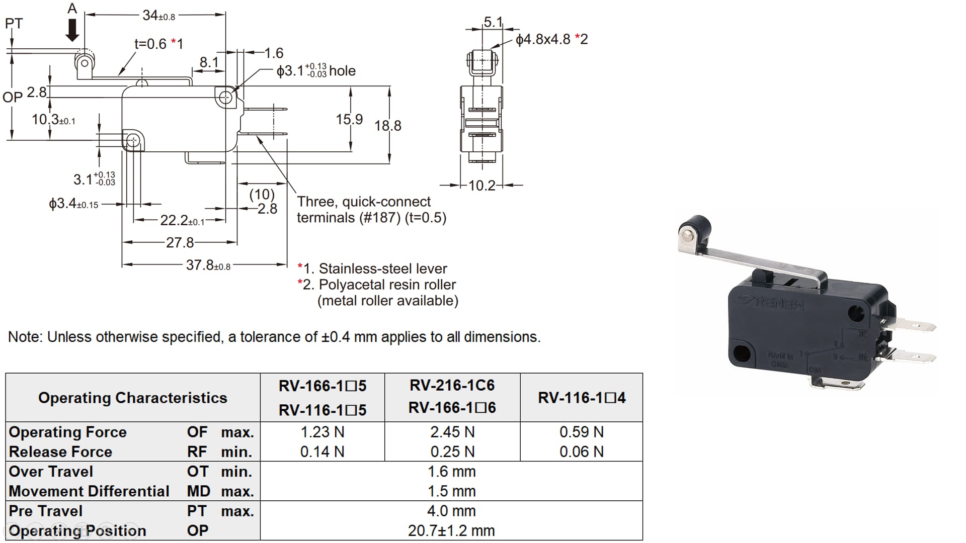 Hinge Roller Lever Miniature Basic Switch (4)