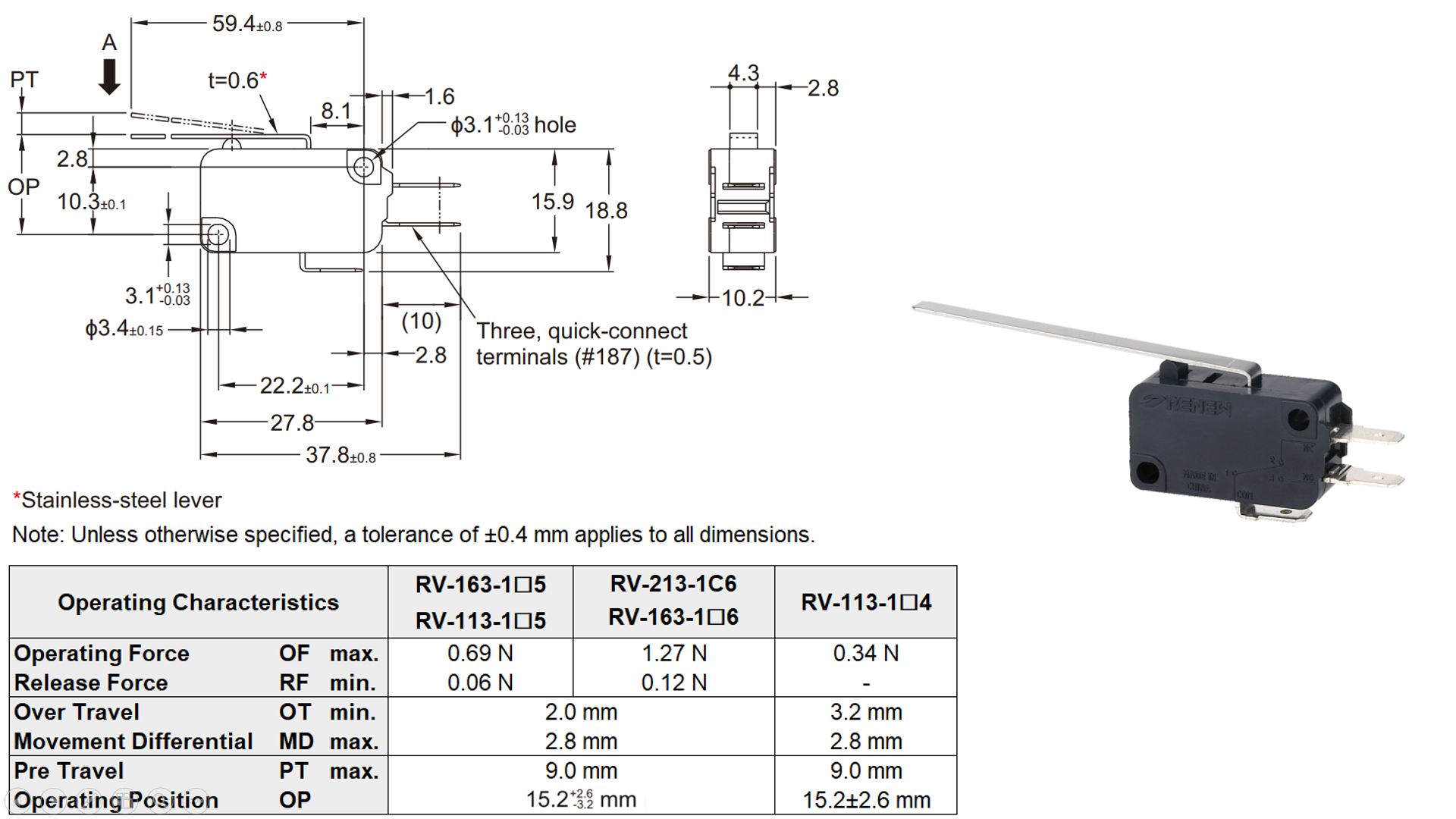 Long Hinge Lever Miniature Basic Switch (3)