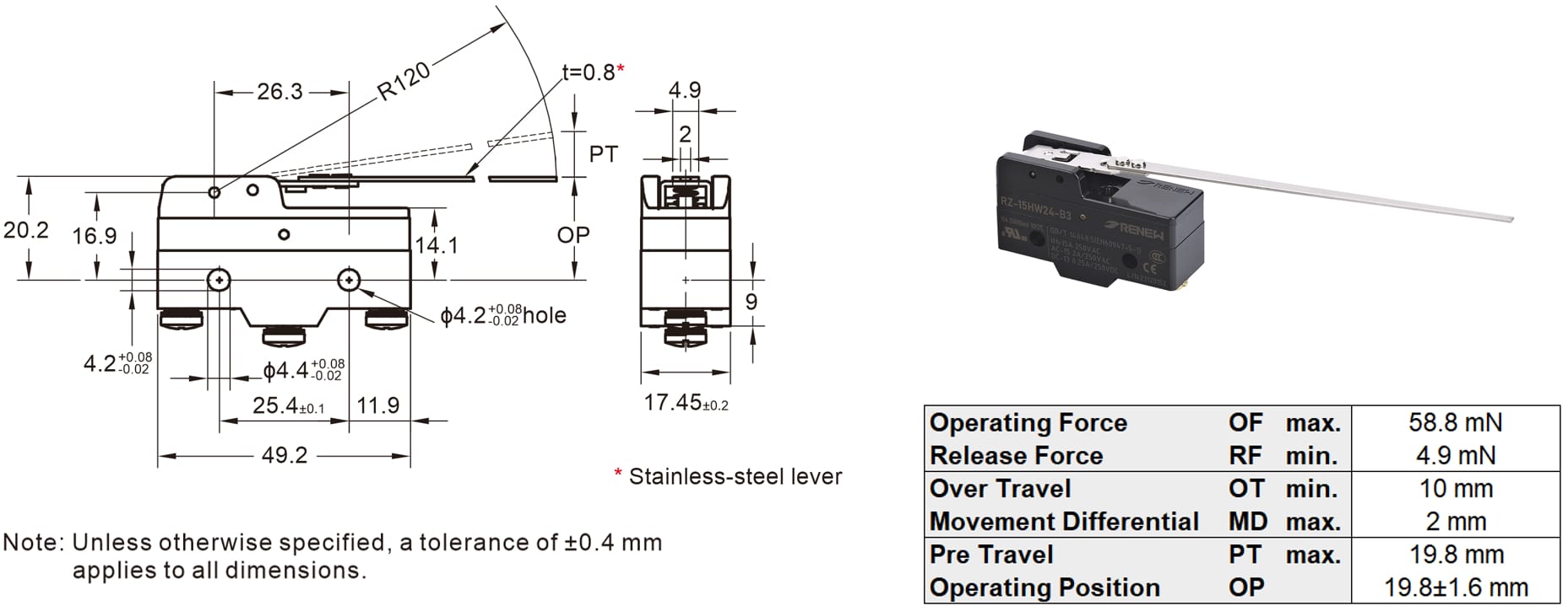 Low-force Hinge Lever Basic Switch cs