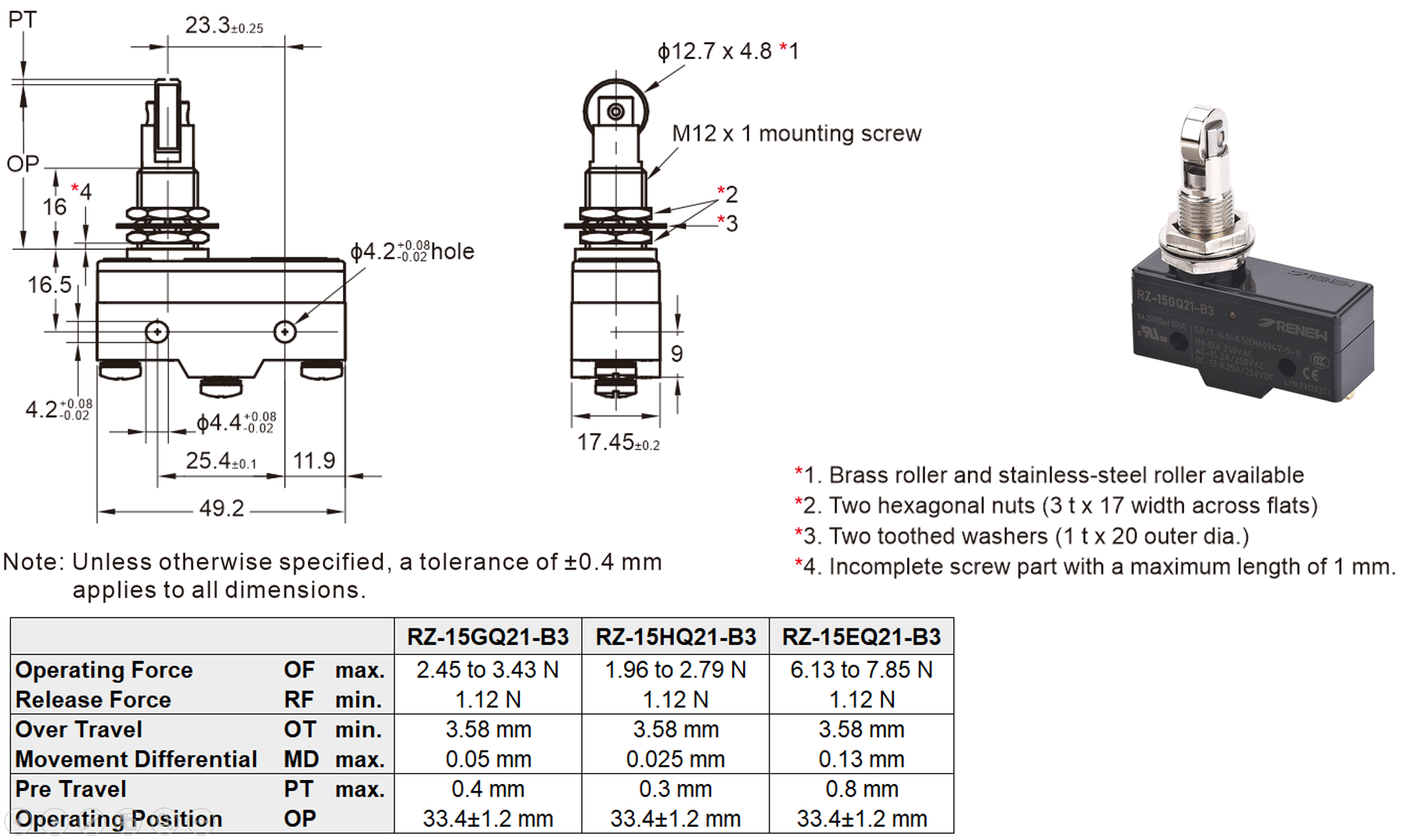 Panel Mount Roller Plunger Basic Switch cs (2)