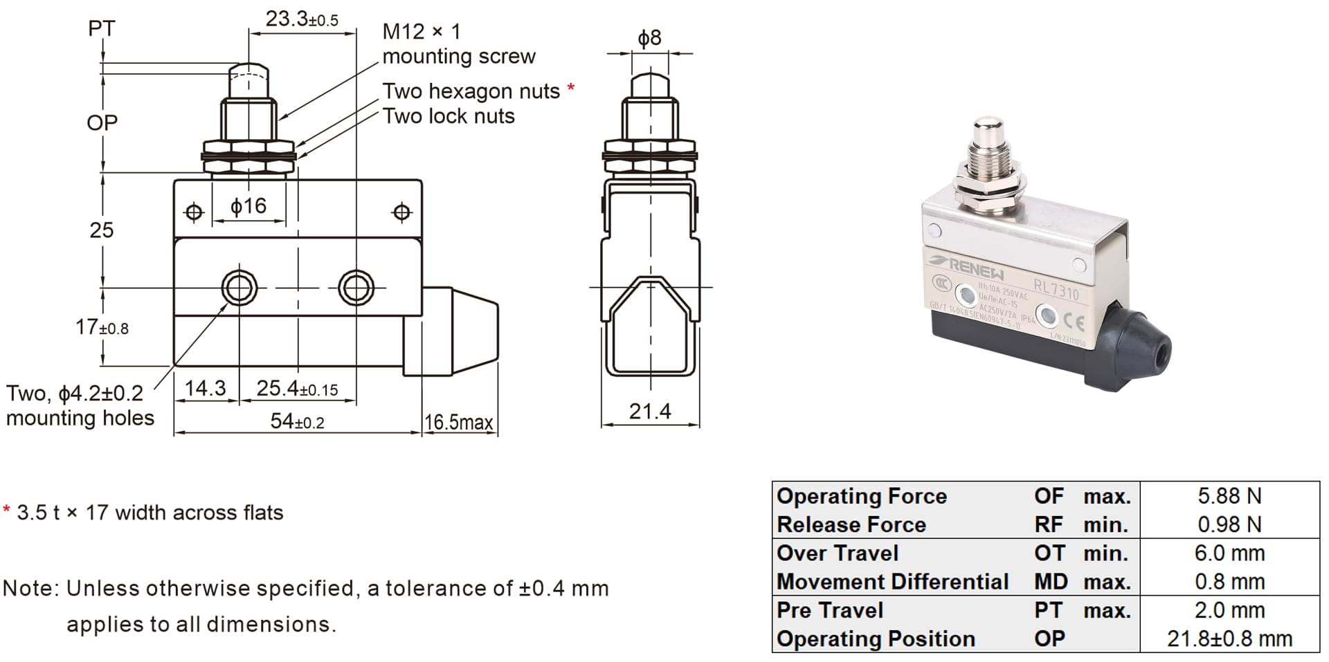 Panel Mount (Roller) Plunger Horizontal Limit Switch (1)