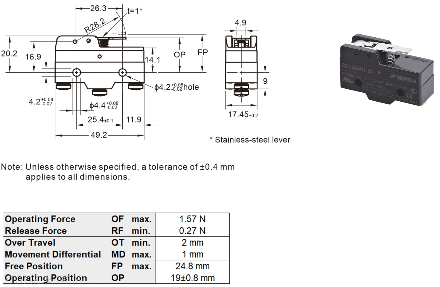 Short Hinge Lever Basic Switch cs