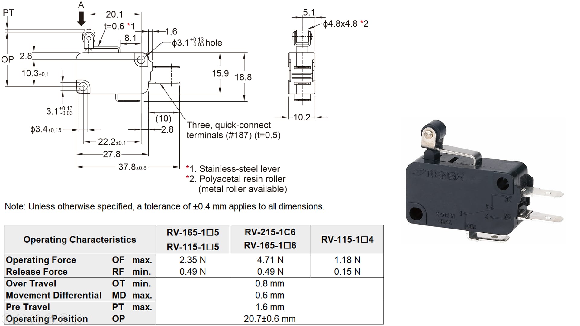 Short Hinge Roller Lever Miniature Basic Switch (4)