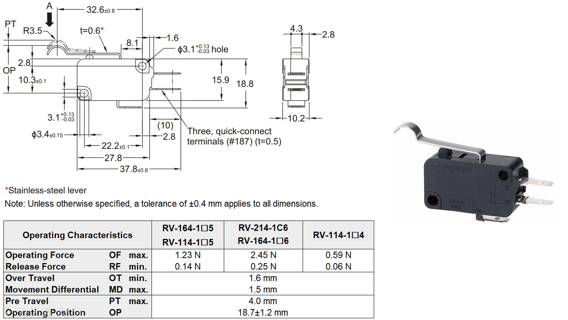 Simulated Roller Lever Miniature Basic Switch (4)